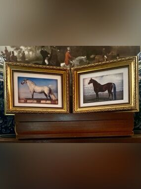 Set of 2 Framed Vintage Inspired Horse  Prints | Matted Equestrian Art |